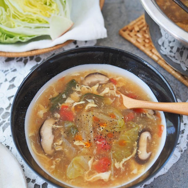レタス大量消費レシピ♡酸辣湯スープ