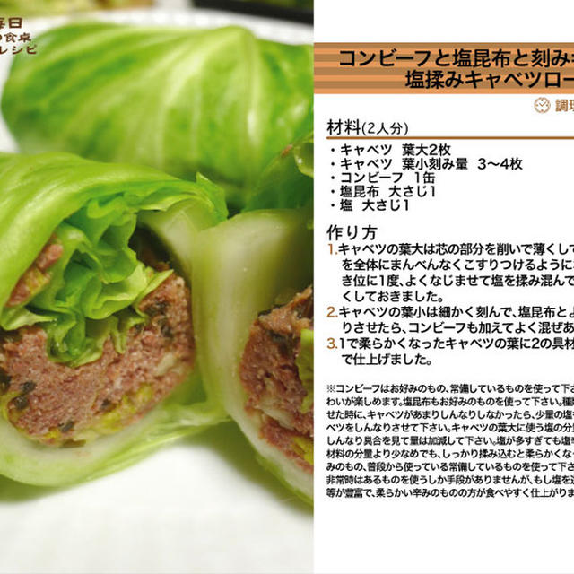 844.コンビーフと塩昆布と刻みキャベツの塩揉みキャベツロール