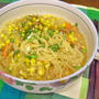 とうもろこしと鮭中骨水煮缶の味噌バタースープパスタ