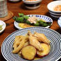 手羽中とさつまいもとレンコンの煮物。和食ごはん。