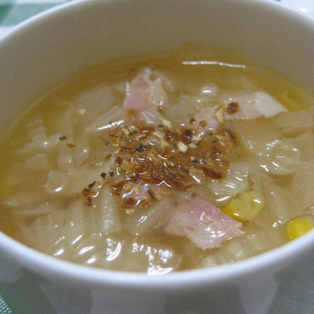 今日の１品　3/9　　☆白菜とベーコンとコーンのスープ☆