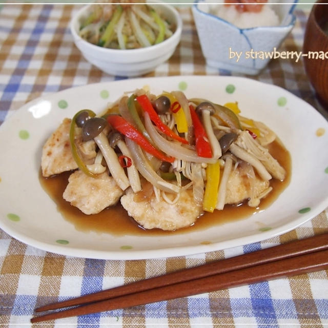 野菜・きのこたっぷり☆鶏胸肉のバルサミコ南蛮漬け