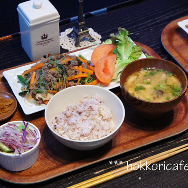 （夕飯）　韓国春雨を使ったチャプチェ