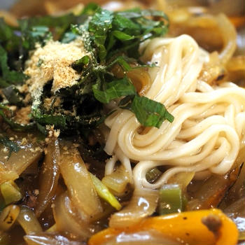 ■昼麺【挽肉と　余り野菜の餡掛けうどん】