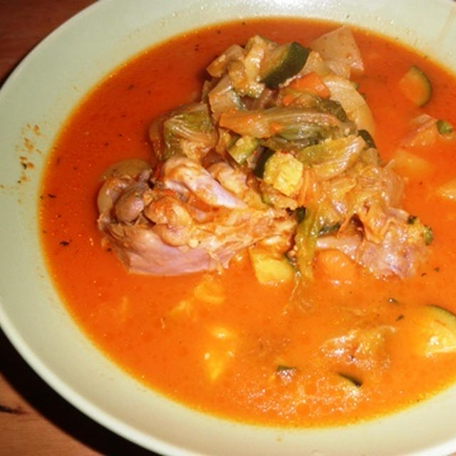 鶏ドラムスティック パプリカ トマト スープ