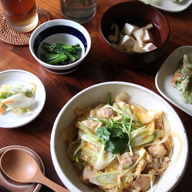 親子どんぶり と 竹輪の野菜詰め磯辺揚げ。