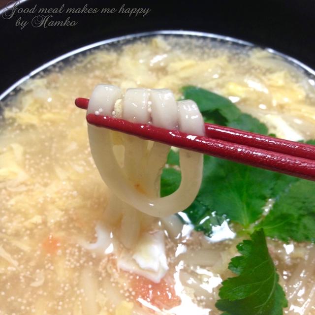 簡単！明太たまごあんかけうどん。冷凍の讃岐うどんで