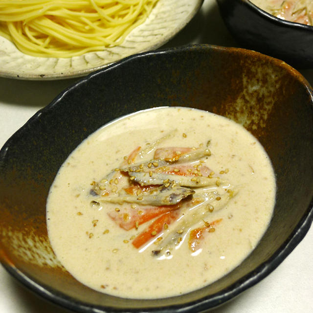 即席！きんぴらごぼう風プチプチごまたっぷり♪旨味★香り濃厚ごまソースつけスパゲティ　- Rich sesame sauce spaghetti　-Recipe No.1376-