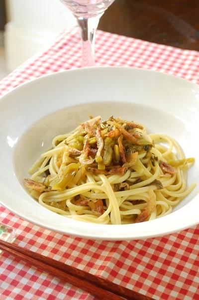 高菜と桜エビの和風パスタ