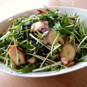 タコの水菜とわかめのサラダ♪中華風味♪