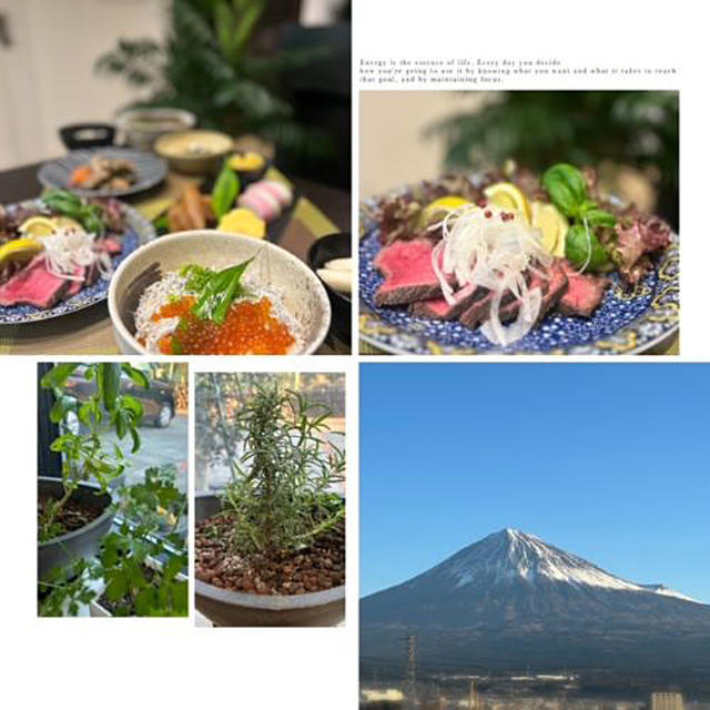 ローストビーフの夕食は2日続けの丼物とお節の残りで・・今朝の富士山