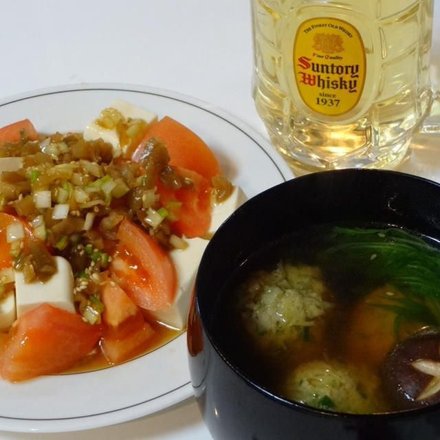 肉団子の中華風スープ＆トマトと豆腐の中華風サラダ