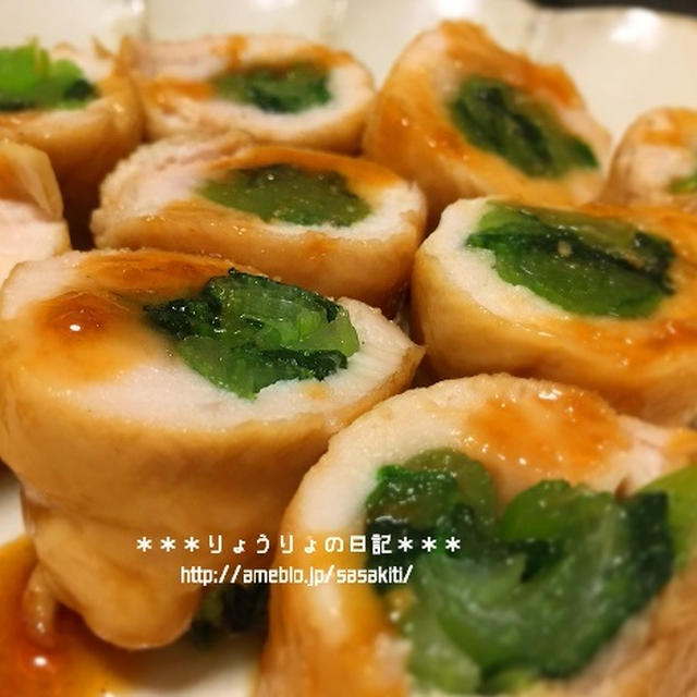 *【recipe】小松菜のささみ巻き照り焼き*