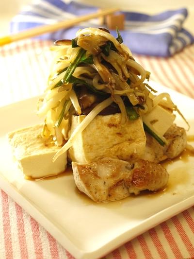 鶏胸肉と豆腐のサイコロステーキ