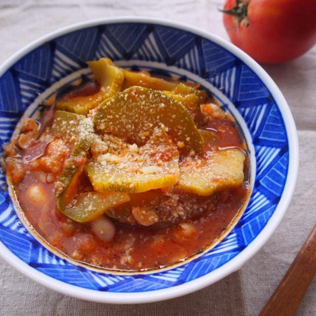 ヘルシーレシピ☆ビーンズもタップリ入れて☆ズッキーニと鶏肉のトマト煮♪