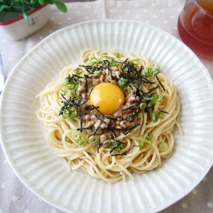 納豆たまごのっけたらこパスタ