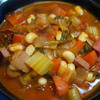 大豆とベーコン・野菜のトマトチリおかずスープ
