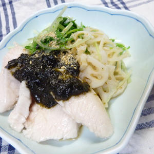 ちゅるるん鶏の海苔わさびソース