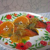 鮭のムニエル　オレンジとアニスのソース