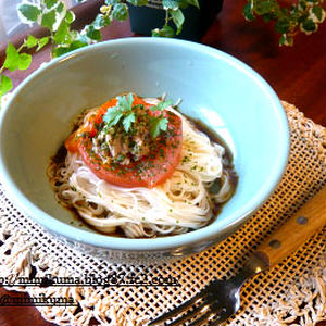 ■焼きトマトのオリーブ素麺♪