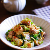白菜と鶏もも肉と厚揚げのレンチン七味生姜煮