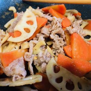 クミン香る☆牛肉と根菜のオイスター炒め