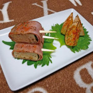 豆腐のベーコン巻と小蕪のソテー