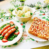 和柄風お絵かきトーストと葉玉ねぎのレンチンスープ煮の朝ごはん 