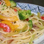 ハラペーニョペパーと彩り野菜のパスタ