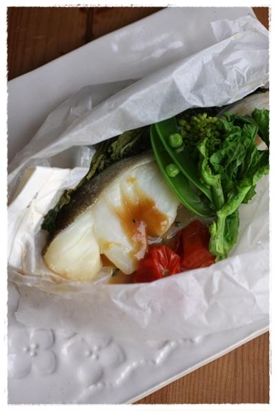 白身魚と春野菜の紙包み焼き*柚子味噌ソース