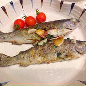 ニジマスのバター醤油焼き　Grilled rainbow trout with butter