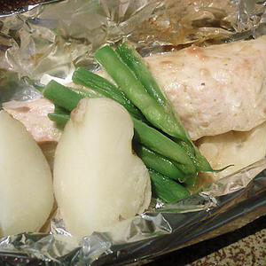 鮭のホイル焼き柚子胡椒味噌マヨ味。
