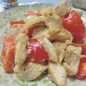 鶏とパプリカの花椒マヨ炒め