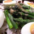 茹で卵も加えて〜蓮根とアスパラのサラダ by まゆニャンさん