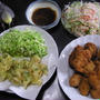 今日の晩御飯：貧乏メニュー（１口ヘレカツ、葉玉ねぎの掻き揚げ）