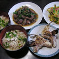 今日の晩御飯：貧乏メニュー（鯛茶漬け、絹さやとウインナーの卵寄セ、レバニラ炒め） by miltuchanさん