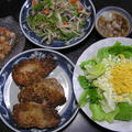 今日の晩御飯：貧乏メニュー（豚のチーズパン粉焼き、ミモザサラダ、野菜炒め、寒天） by miltuchanさん