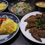 今日の晩御飯：貧乏料理（牛レバーネギソース、豆腐のオムレツ）