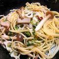 ▼野沢菜とキノコと蓮根のゴマソースパスタ・496kcal／☆3 by ☆ねもさん