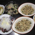 今日の晩御飯：貧乏メニュー（ミンチチャーハン、水餃子、くずきりサラダ、鰹のたたき） by miltuchanさん