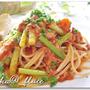 ツナとにんにくの芽のトマトソースパスタ
