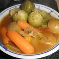 お肉と野菜がたっぷりのかぼちゃトマト スープ