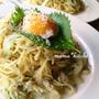 おじゃことキノコの和風スパゲッティ*温玉乗せ♪