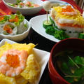 ◆ひな祭りの献立◆お寿司２種、菜の花とベーコンの春キッシュ、スモークサーモンといくらの生春巻き他。