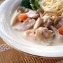 2種のきのこのクラムチャウダーでスープパスタ