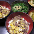 今日の晩御飯：貧乏メニュー(牛丼、春菊のおひたし） by miltuchanさん