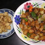 今日の晩御飯：貧乏メニュー（大盛り酢豚と木綿豆腐のごま油いため)