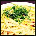 明太子と豆苗のパスタ、バターパルミジャーノ風味。 by はちこさん