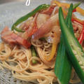 カラフル野菜とみょうがの冷製パスタ・そば by はなまる◎さん