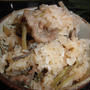 蕨と蕗、豚肉の蒸しおこわ